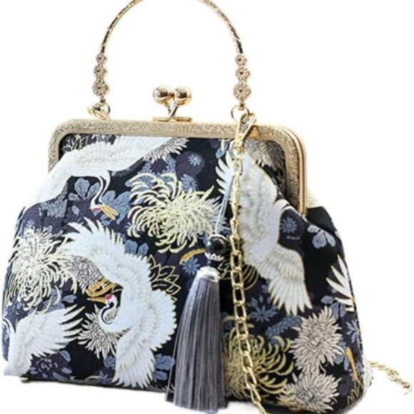 Vintage Evening Handbag Satin with Embroidered Floral for Women Crossbody - Picture 1 of 7